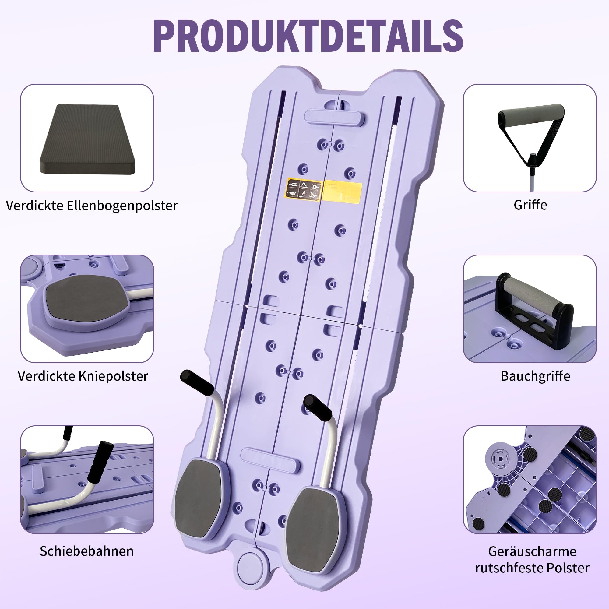 Pilates Board Für Zuhause , 5 in 1 Faltbares Multifunktionales Reformer Board , Yoga & Krafttraining Bauchtrainer & Widerstandsbändern, Ganzkörpertraining Reformer Pilates Maschine