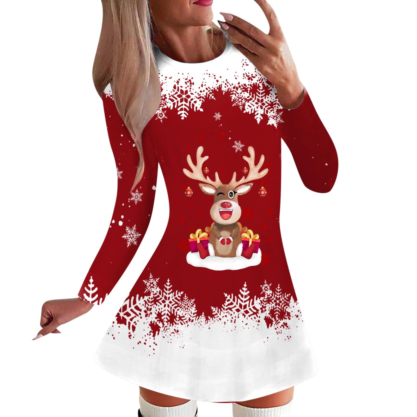 Robe fête élégante Noël imprimé flocon de neige pour femme moderne - 7