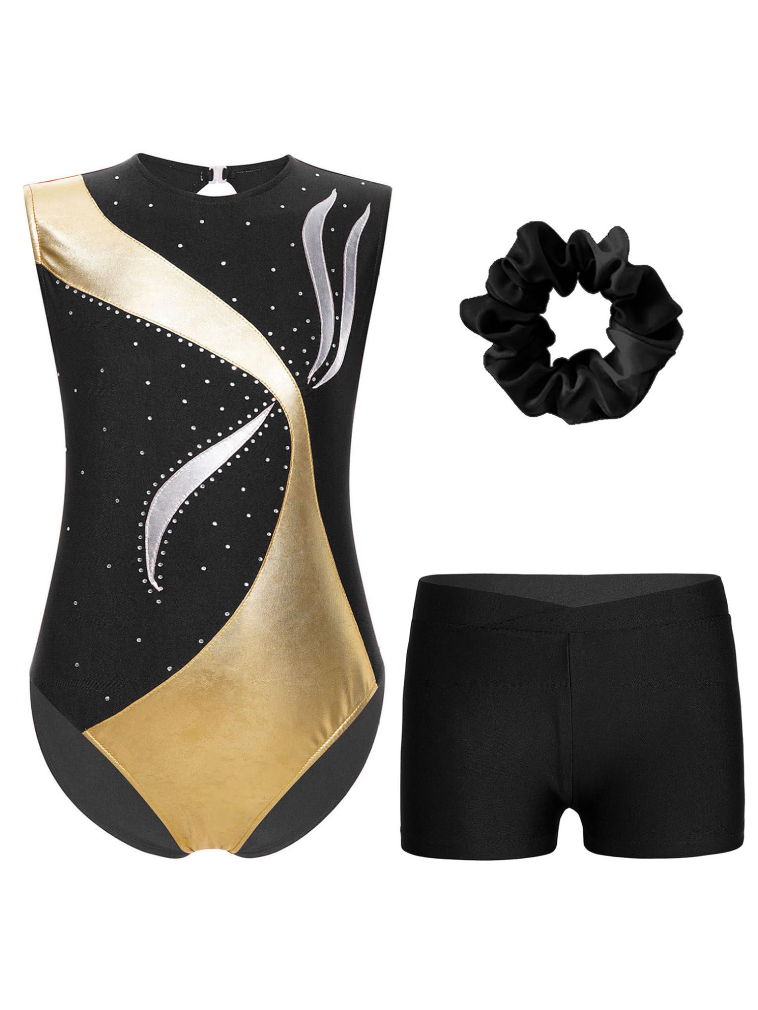 Yihuimin Ensemble De Danse Moderne Jazz Enfant Fille Strass Haut Et Short Justaucorps Gymnastique Blanc 5-6 Ans