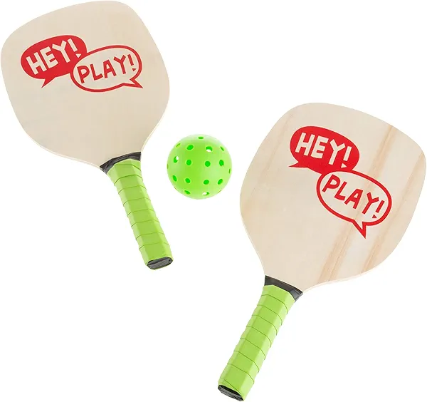 Paddle Ball Game Set – Pair of Lightweight Beginner Rackets, Ball and Carrying Bag for Indoor or Outdoor Play – Adults and Children by Hey! Play!