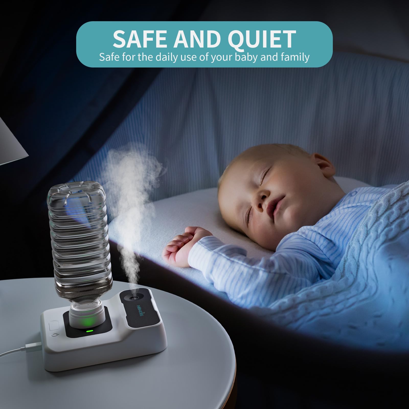 Humidificadores portátiles para viajes, mini humidificador pequeño con apagado automático, luz nocturna y bolsa de almacenamiento para hotel, dormitorio u oficina, humidificador de plantas de