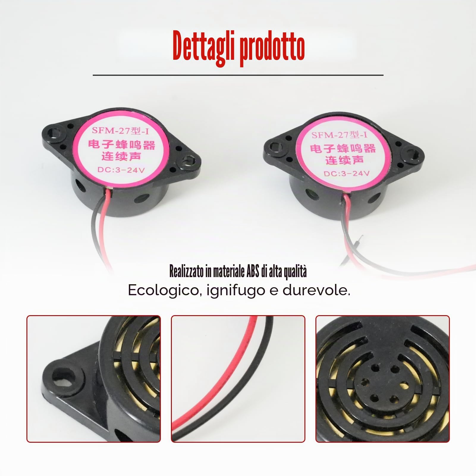 Cicalino 12V Buzzer Elettronico Attivo Piezo con Suono Forte 100 dB DC 3-24V per Allarme Acustico Esterno Industriale Cicalino Retromarcia Compatibile con Auto Moto Camion