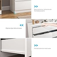 Vista 6 de Vibe & Dine Cómoda Blanca de 6 Cajones, Cómoda Doble Moderna para Dormitorio, Cajonera de Madera con Amplio Almacenamiento para Sala de Estar