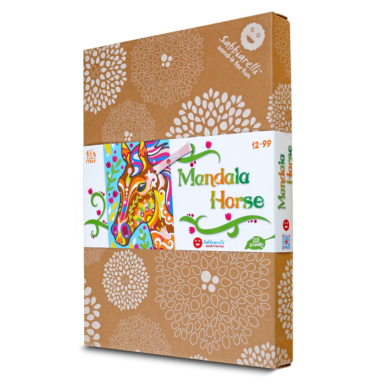 Sabbiarelli Sand-it For Fun – Maxi Set Mandala Cavallo 12-99 | Kit di Sand Art 100% Made in Italy con Sabbia Colorata, 1 Poster Adesivo e Accessori | Hobby Creativo Facile, Relax per Ragazzi e Adulti