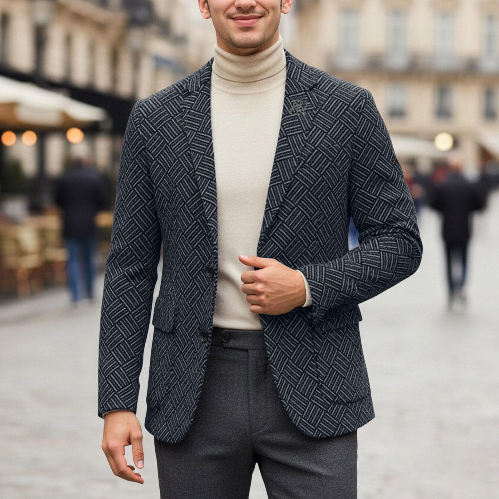 Generisch Giacca da uomo, sportiva, casual, leggera, vestibilità normale, 2 bottoni, da lavoro, giacche formali, blazer di lana per matrimoni