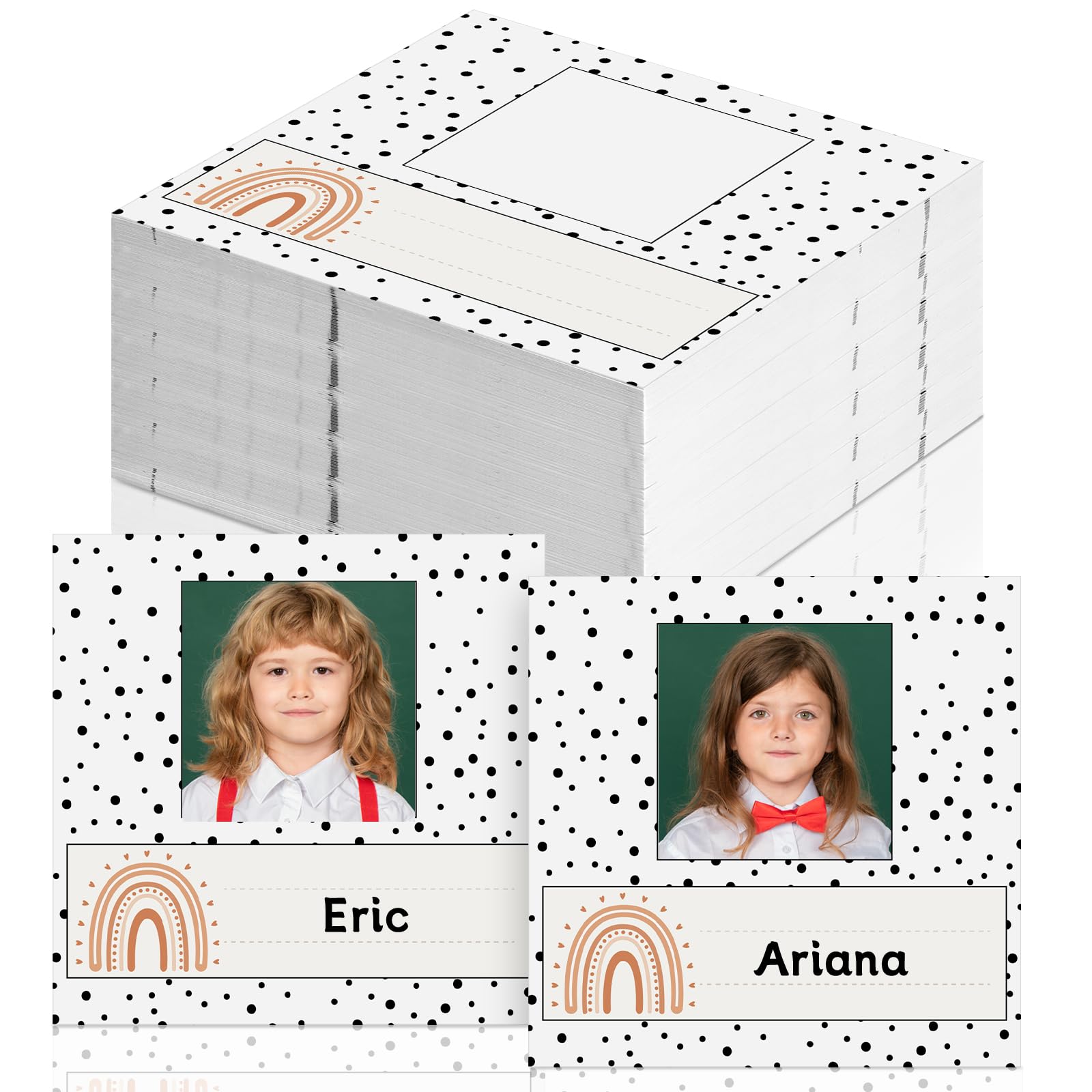 Affrolling 60 Pcs Boho Name Tags for Classroom with Photo Space Rainbow Kids Photo Nameplates for Desk Cubbies Name Tags Labels Colorful Back to