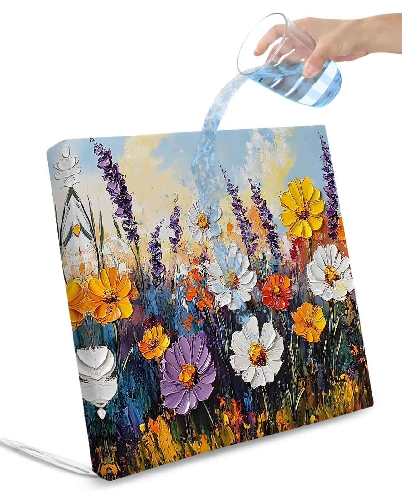 Hokiten Retro Botanical Outdoor Cushion Chair Cover Set of 4 - Waterproof Couch Seat Covers, Modern Oil Painting Floral Farmhouse Patio Furniture Protector Cushions Slipcovers for Sofa/RV, 22