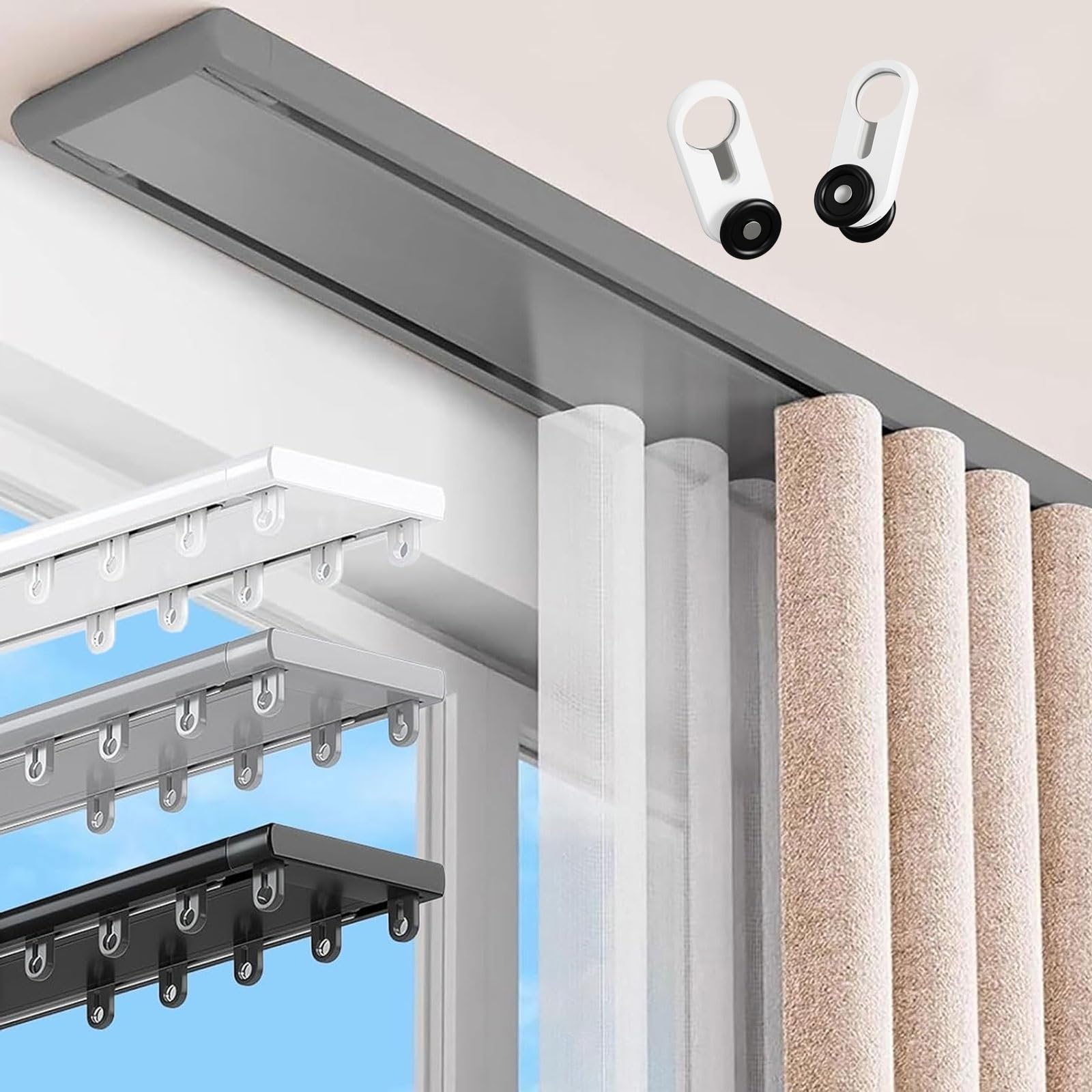Aluminiowy drążek sufitowy, 2-warstwowy cichy drążek do szpitali i biur, regulowany 0,6-6,8 m, szary, 1,4 m - wszechstronny i