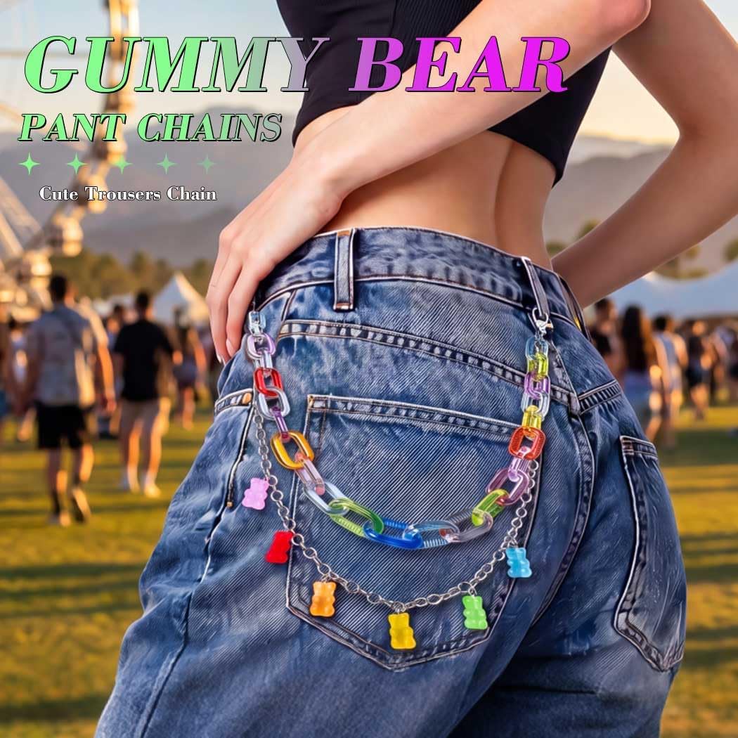 YONAMIX Gummy Bear Pants Chain Colorful Y2K Jean Chains for Women | Rainbow Cute Trousers Bag Chain Hip Hop Punk Accessories