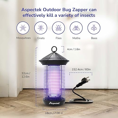 Miniatura 3 de ASPECTEK Exterminador eléctrico de mosquitos de 20 W, matamoscas de insectos, matamoscas de luz UV para uso en exteriores e interiores, impermeable,