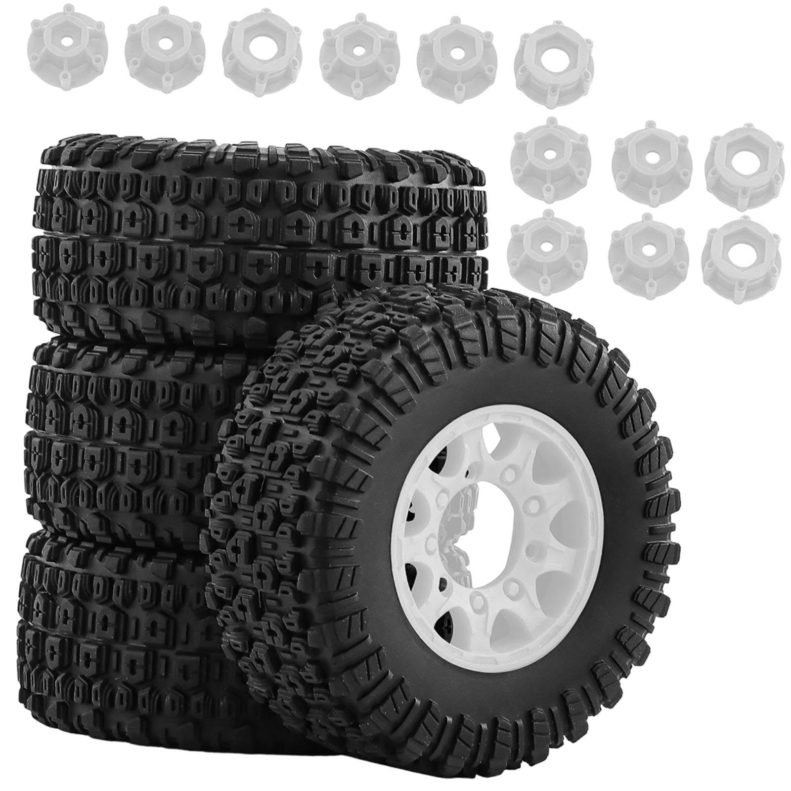 4 Pezzi Ruote Auto Giocattolo Pneumatici Ricambio Adattatori Inclusi Gomma PP Installazione Pratica Adatti a Modellismo Radiocomandato Riparazione RIC, Bianco