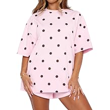 MISSACTIVER Women's Short Sleeve Polka Dot Shirt Oversized Crew Neck Cute Polka Dot Tops Casual Summer Streetwear