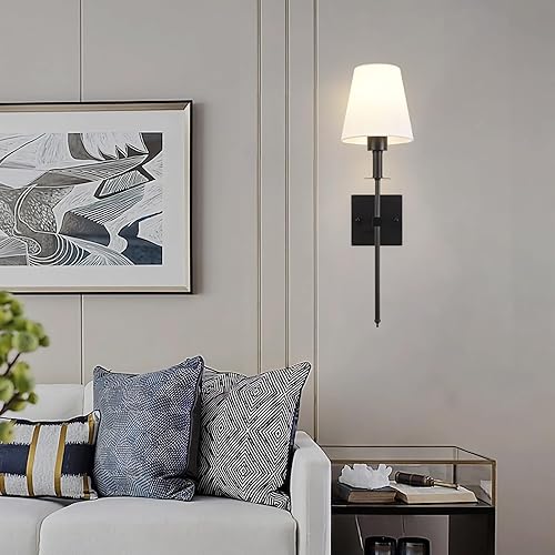 Miniatura 7 de KARTOOSH Juego de 2 apliques de pared, regulables, lámparas de pared clásicas, con cable negro mate, con pantalla de tela (bombilla e interruptor no