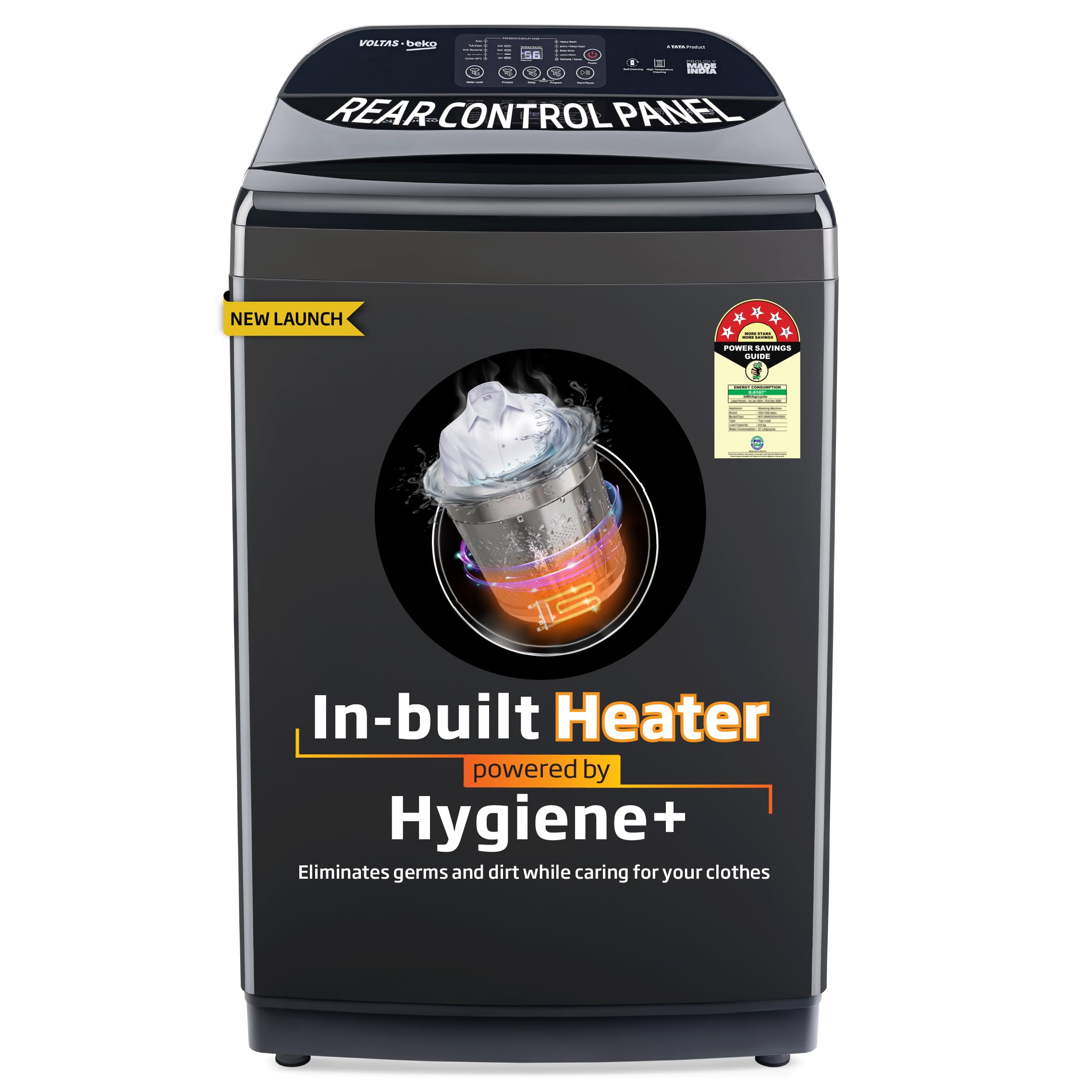 Voltas Beko, A Tata Product 11 Kg 5 Star Fully-Automatic Top Loading Washing Machine (WTL1106UEAH / OBS3060, Dark Grey, Inbuilt Heater)