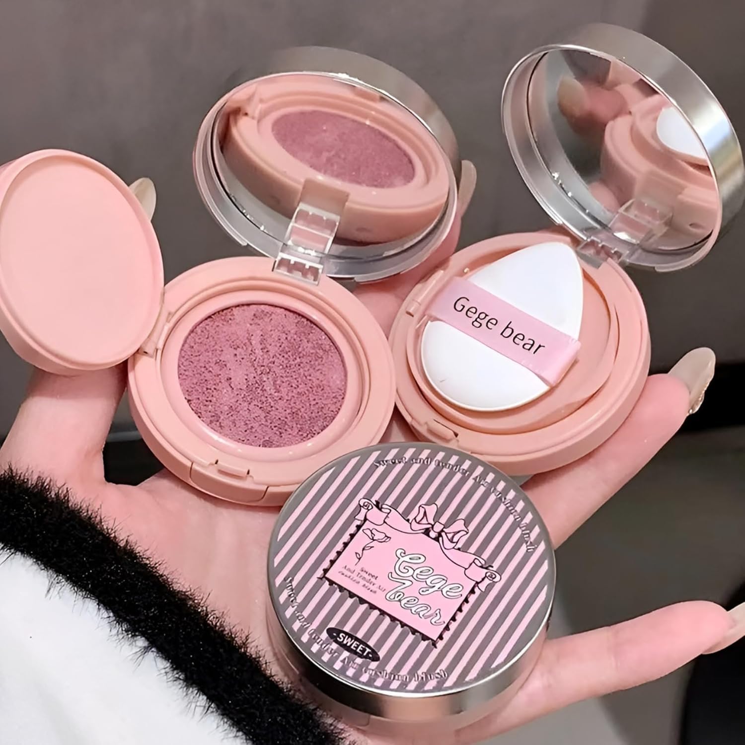 Gege Bear Kawaii Air Cushion Blush | Sweet And Tender Collection | Cute Color | Three Adorable Shades Peach Tea, Strawberry Sugar & Taro Milk | Perfect for Glass Skin Makeup Looks and Natural Flush Effect | Weightless Buildable Coverage Blusher | Long-Wearing Blush For Women & Girls (01# Peach Tea, 3.5g)-picture-25