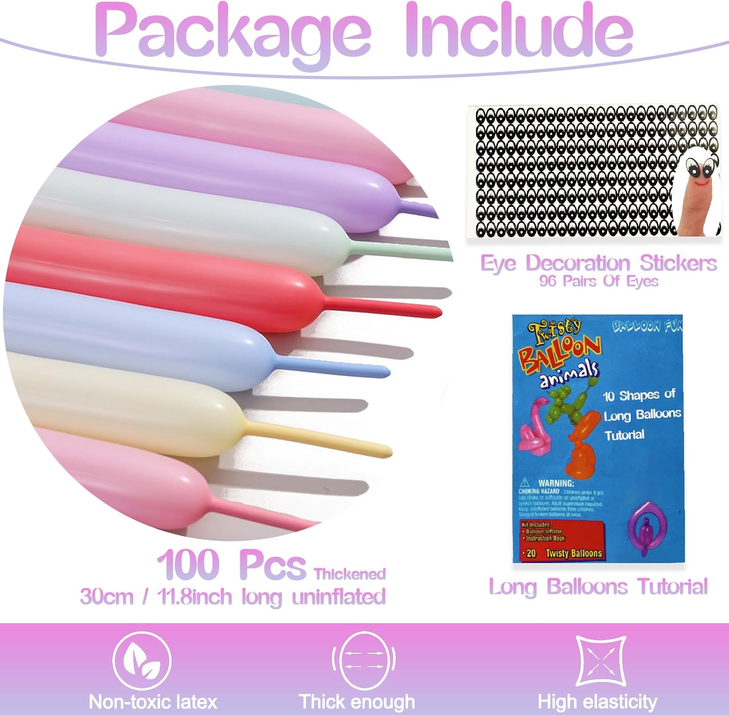 260 Pastel Multicolor Balloons, Thickened 100 Pack Long Twisting Skinny Magic Assorted Colors for Arch, Animals, Clown, Birthdays, Party, Baby Shower Decorations Supplies