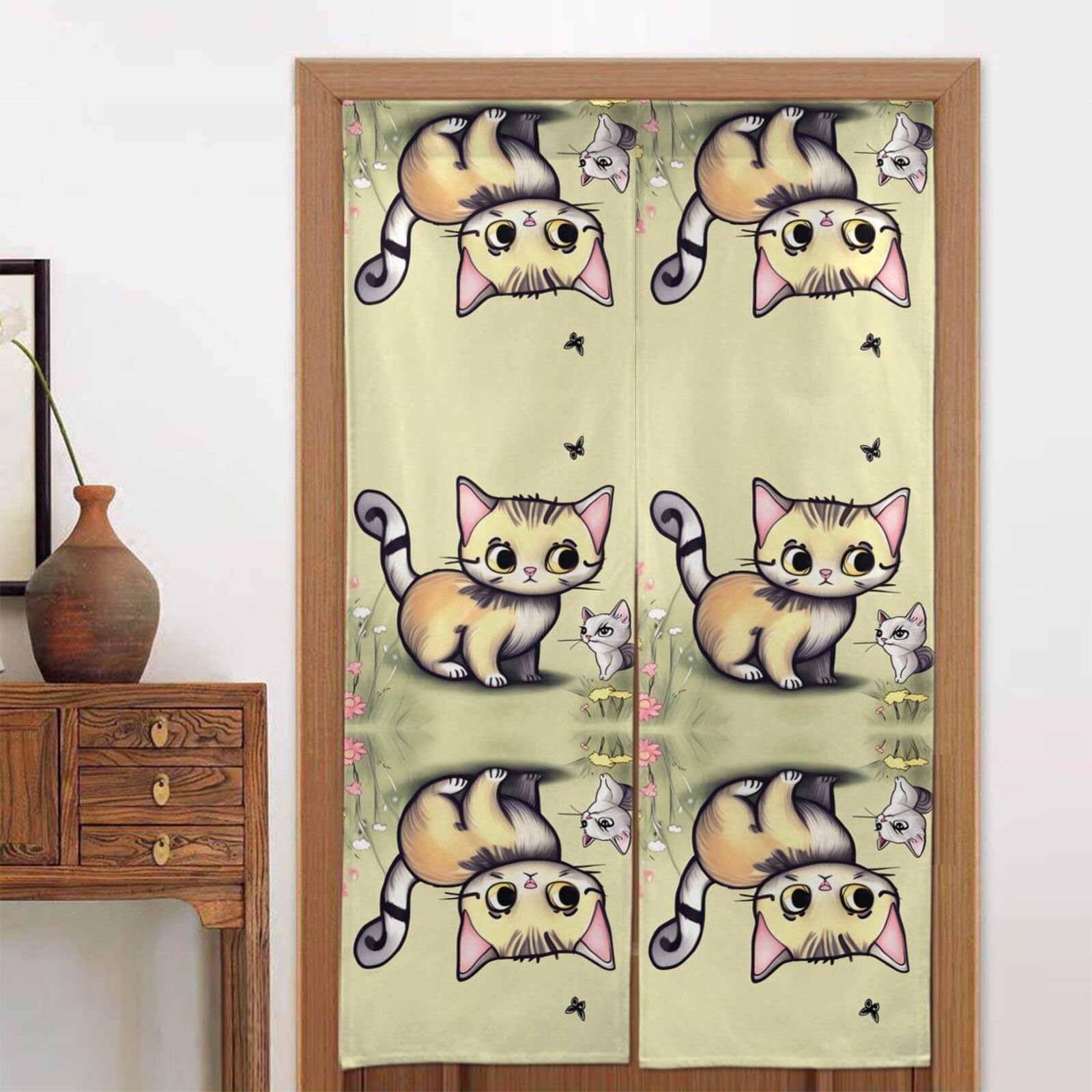 CNTDBU Cat and Butterfly Door Curtain 34x56 Inch-Room Divider Panel for Privacy, Entryway Screen for Kitchen Bedroom