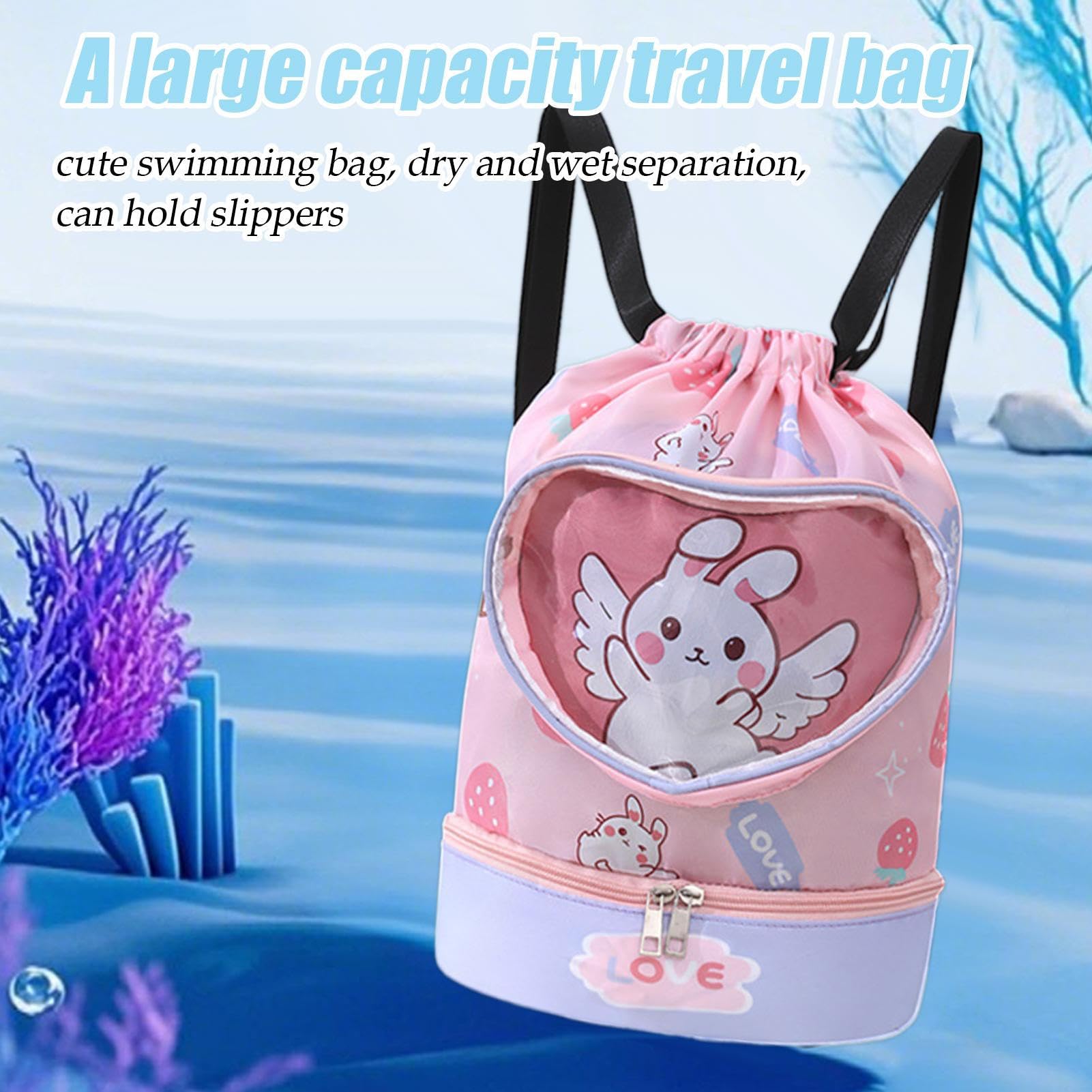 Genérico Kids Pool Bag Waterproof Cartoon Swim Backpack 14.17x11.81 Inches Lightweight Drawstring Dry Wet Separation Quick-Dry Multicolor