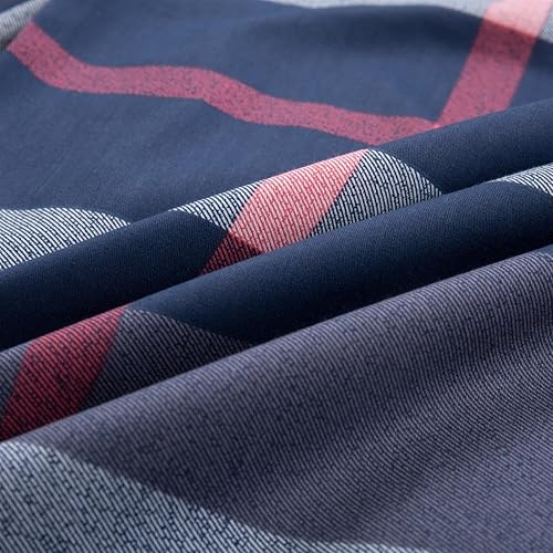 Miniatura 5 de CLOTHKNOW - Juego de edredón a cuadros azul, tamaño individualindividual XL, juego de ropa de cama tartán, 3 piezas, edredón geométrico de