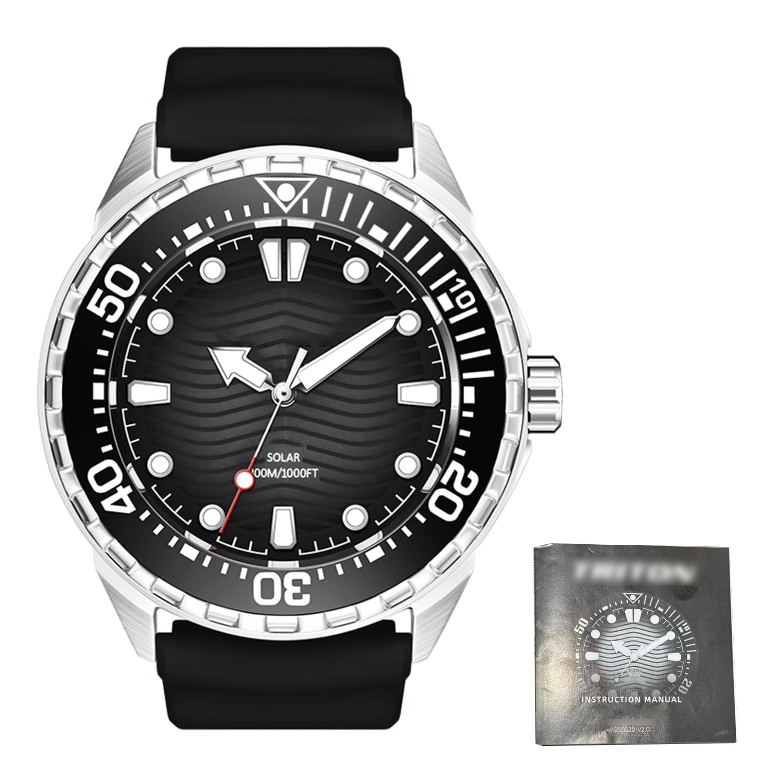 Wakects Reloj de Buceo de Cuarzo con Energía Solar, Resistente Al Agua hasta 300 M, Correa de Silicona Luminosa, para Hombres y Mujeres, Actividades Al Aire de Buceo Profesional