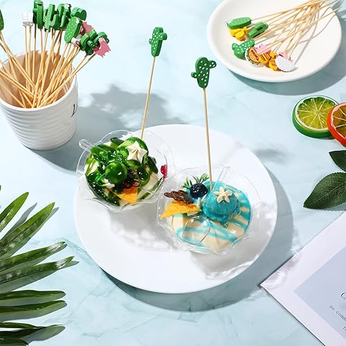 Vista 3 de Fiesta para cupcakes, fiesta mexicana, surtido de palillos de dientes tropicales, llama, cactus, sombrero mexicano, palillo de dientes de bambú