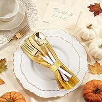 Vista 6 de WDF 180 cubiertos de plástico dorado con mango blanco, cubiertos desechables pesados, incluye 60 tenedores, 60 cucharas, 60 cuchillos para Acción