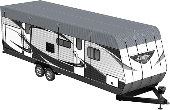RV Caravan Roof Cover - Rv tarps Heavy Duty Waterproof | Non-Woven Fabric Waterproof Travel Camper Trailer Cover, Foldable Storage Rv Tarpaulin with Straps and Buckles