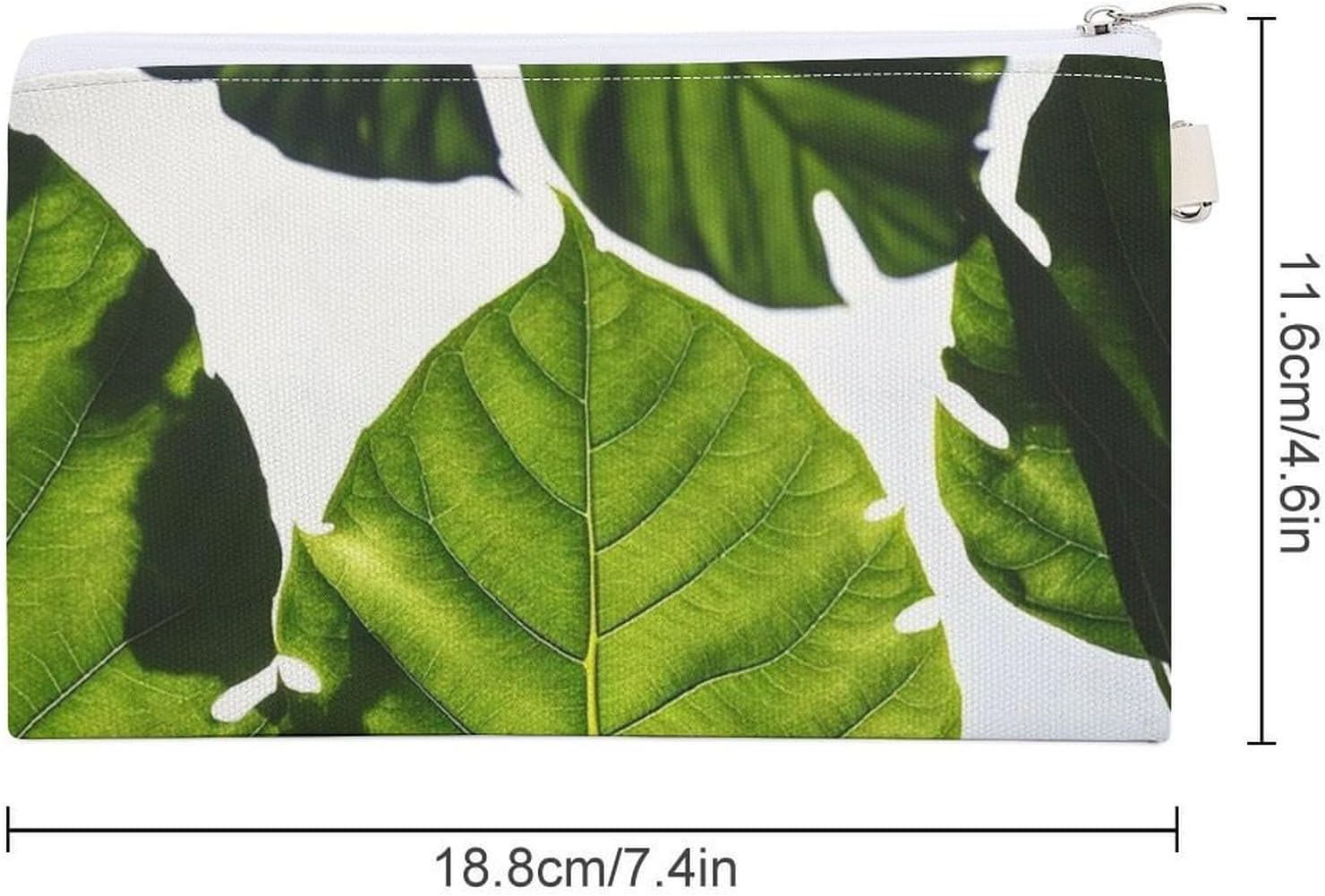 Green Leaves Pattern Coin Purse Coin Pouch with Zipper for Men Women Portable Change Wallet Canvas Coin Bag