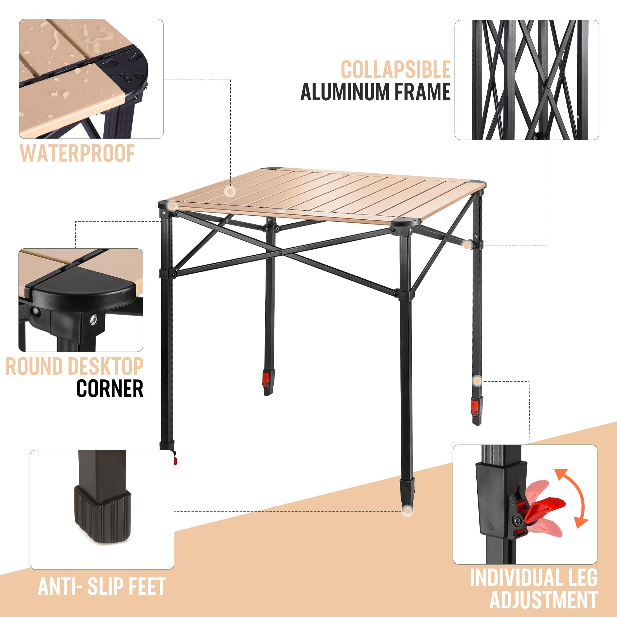 VILLEY Table de Camping Pliante, Table de Pique-Nique Pliable en Aluminium, Table Extérieure Portable avec Sac de Rangement, Table Pliante à Hauteur Réglable pour Randonnée Cuisine Jardin Plage, Large