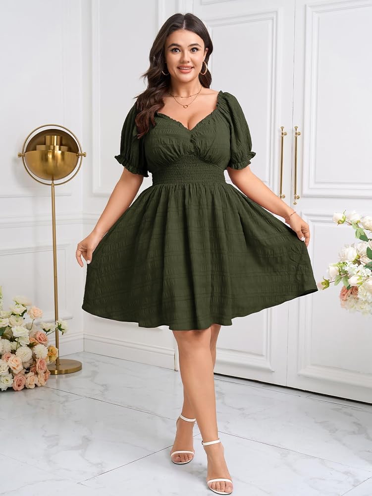 plus size club dresses SCOMCHIC Womens Summer Casual Sun Dress Army Green short sleeves