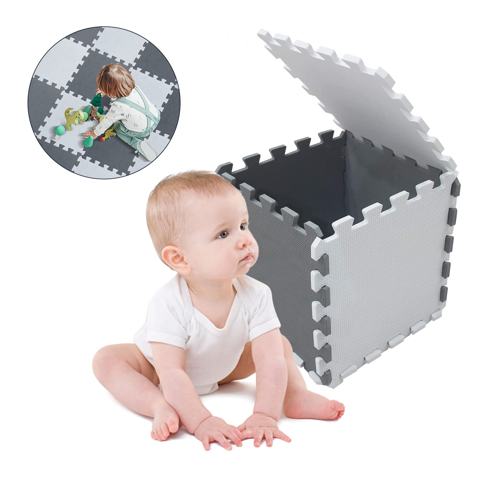 Tapis Puzzle Mousse pour Bébé, Tapis d'eveil Bebe 18 pièces, Chambre de Jeu pour Enfants, 30 x 30 cm, Gris et Blanc, Épaisseur 1 cm (Gris 18PC)