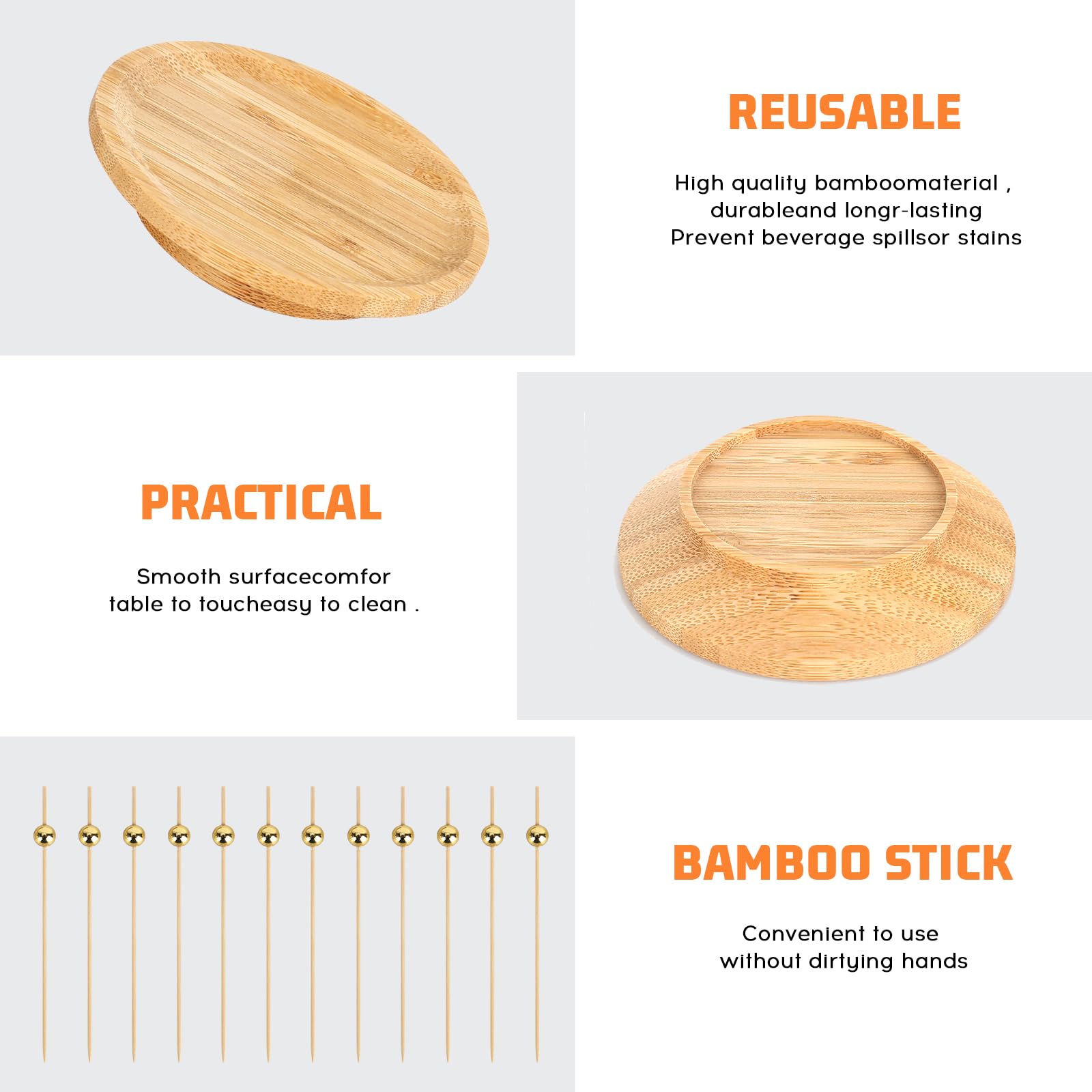 8 piezas de decoración para copas de vino de bambú con 16 varillas de madera para postres y aperitivos