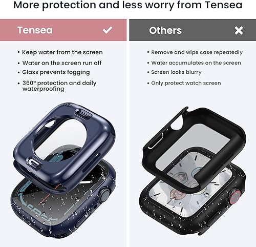 Vista 48 de Tensea - Funda protectora de pantalla impermeable para Apple Watch (2 en 1) para Apple Watch Serie SE 7, 5, 4, accesorios de 45 mm, iWatch protector