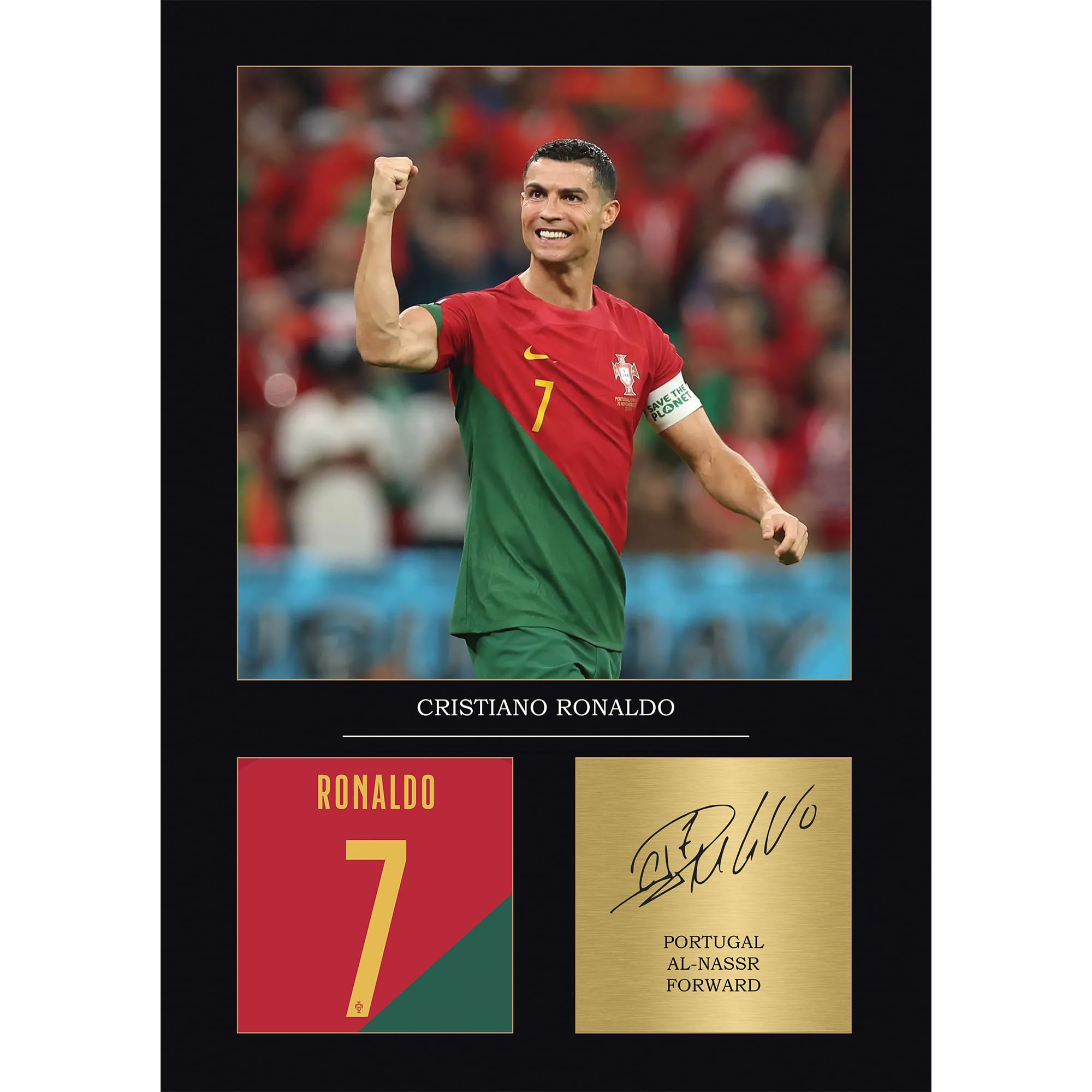 Legends Gallery Cristiano Ronaldo Gift Portugal National Team Signed A4 Print Display Ronaldo Gifts For Boys Digitally Reproduced Signature Ronaldo Gifts For Men (Framed)