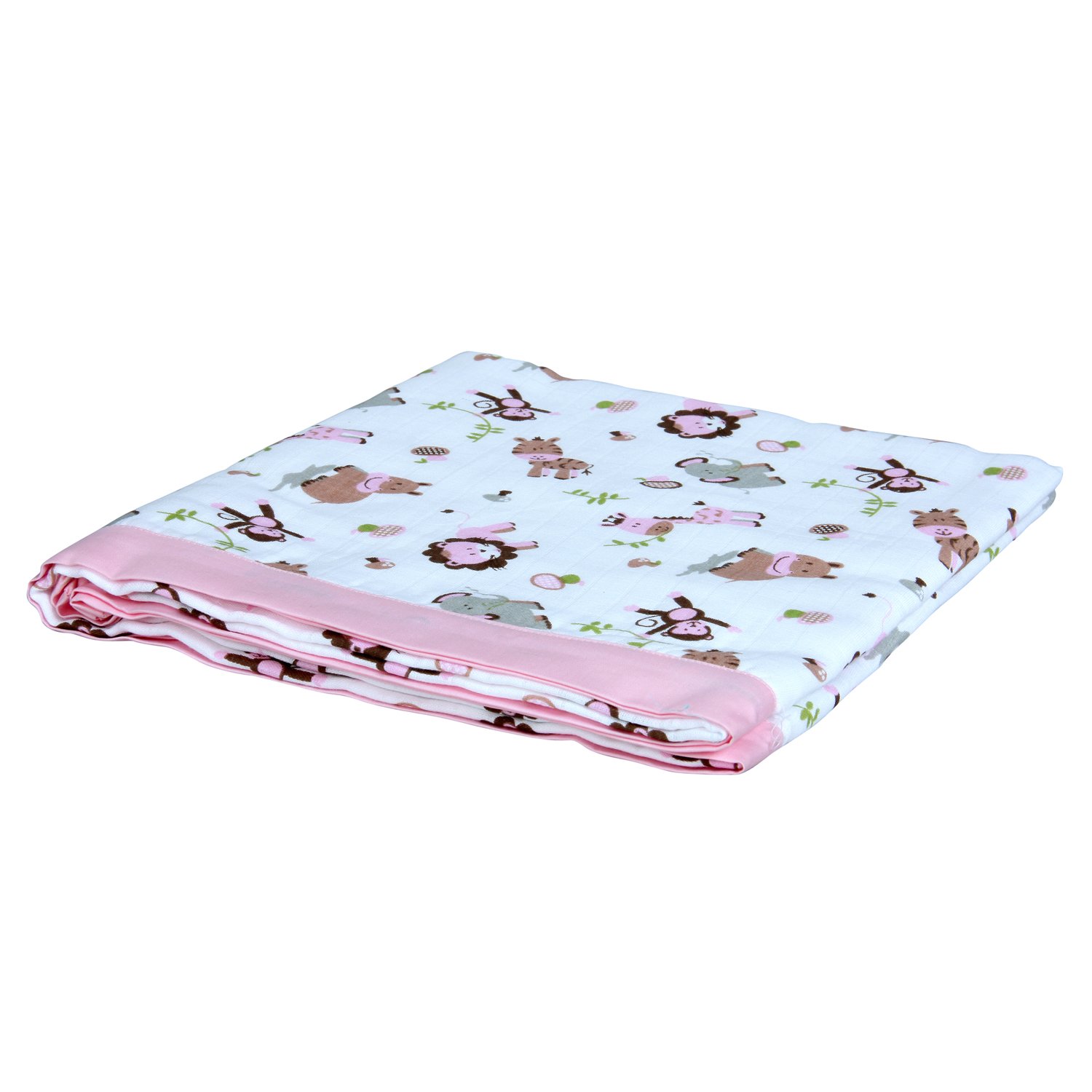 My Milestones 100% Cotton Muslin Baby Blanket - 6 Layered (43x43 inches) - Zoo Print Pink