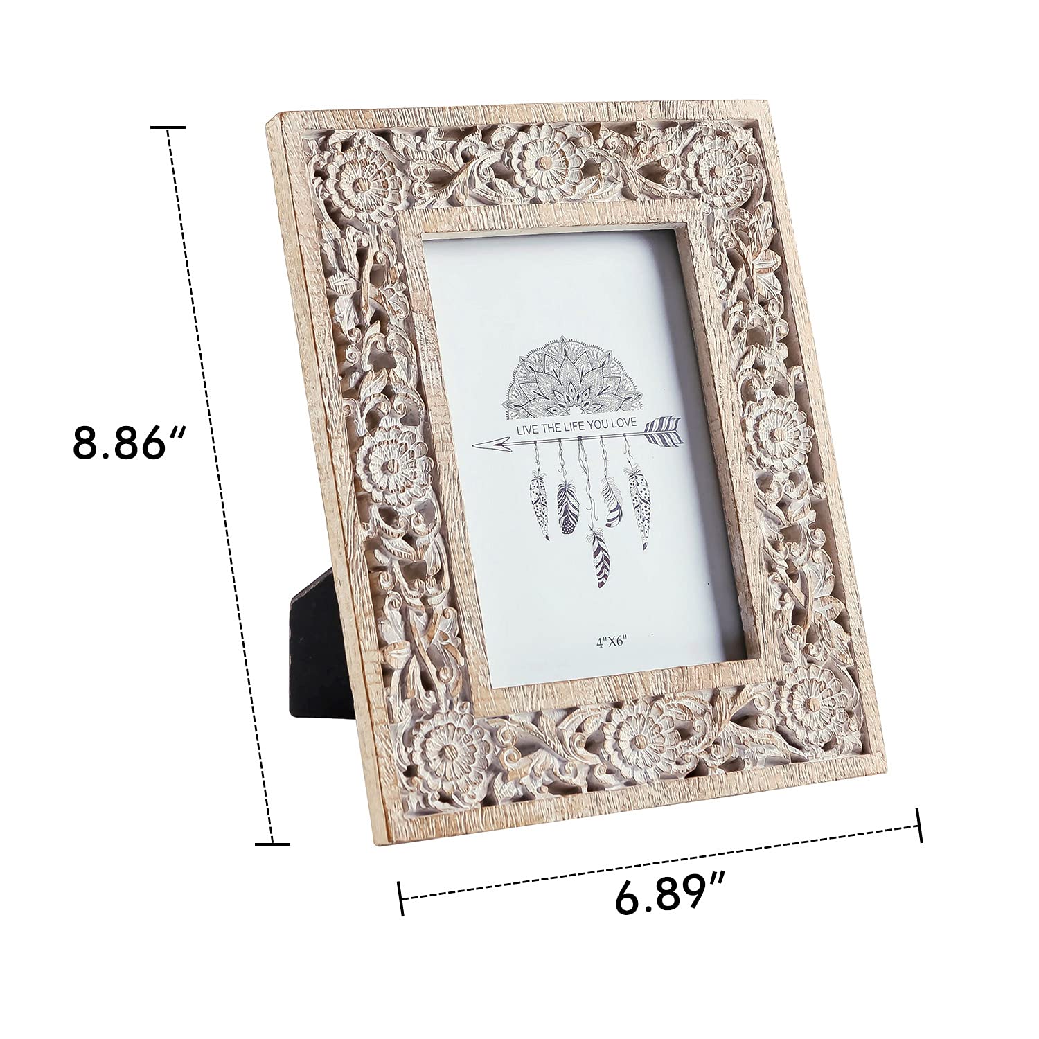 NIKKY HOME Ramka na zdjęcia w stylu boho, w kwiaty, 10 x 15 cm, żywica z postarzanym białym wykończeniem, szkło o wysokiej rozdzielczości, na ścianę i blat stołu
