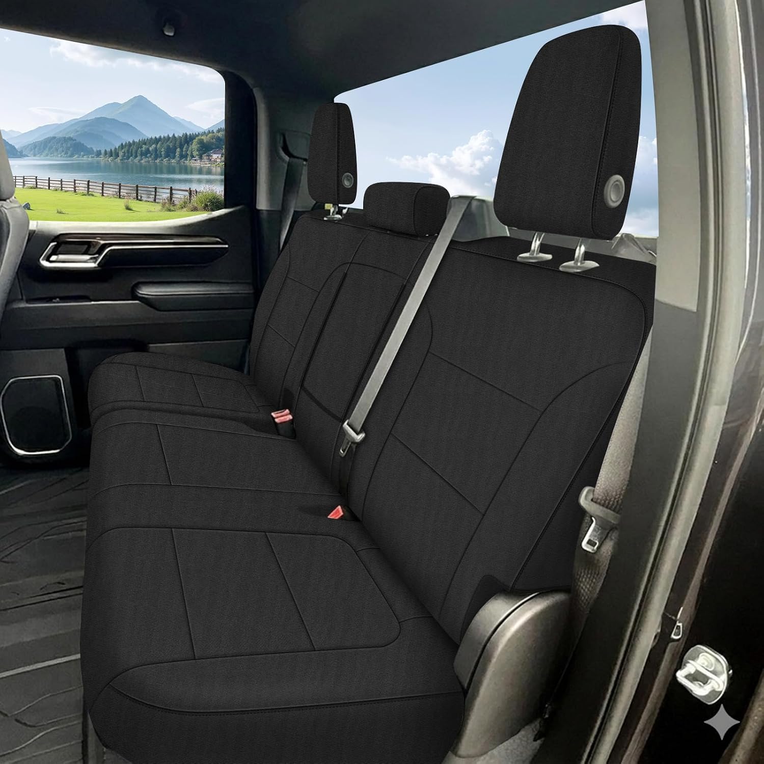 SAPUBK Rear Seat Covers Sets Replace for 2019-2025 Chevy Silverado/GMC Sierra 1500 CrewCab, Premium Neoprene with Composite Soft Foam Lining Breathable Seat Cover Cushion