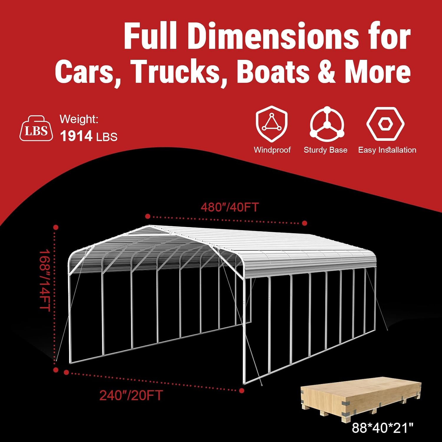 20x40 FT Heavy-Duty Galvanized Metal Carport, All-Steel Large Car Ports with Triangular Reinforcement & Heavy Anchors, Outdoor Vehicle Shelter Car Canopy for Trucks SUVs Boats RVs Storage