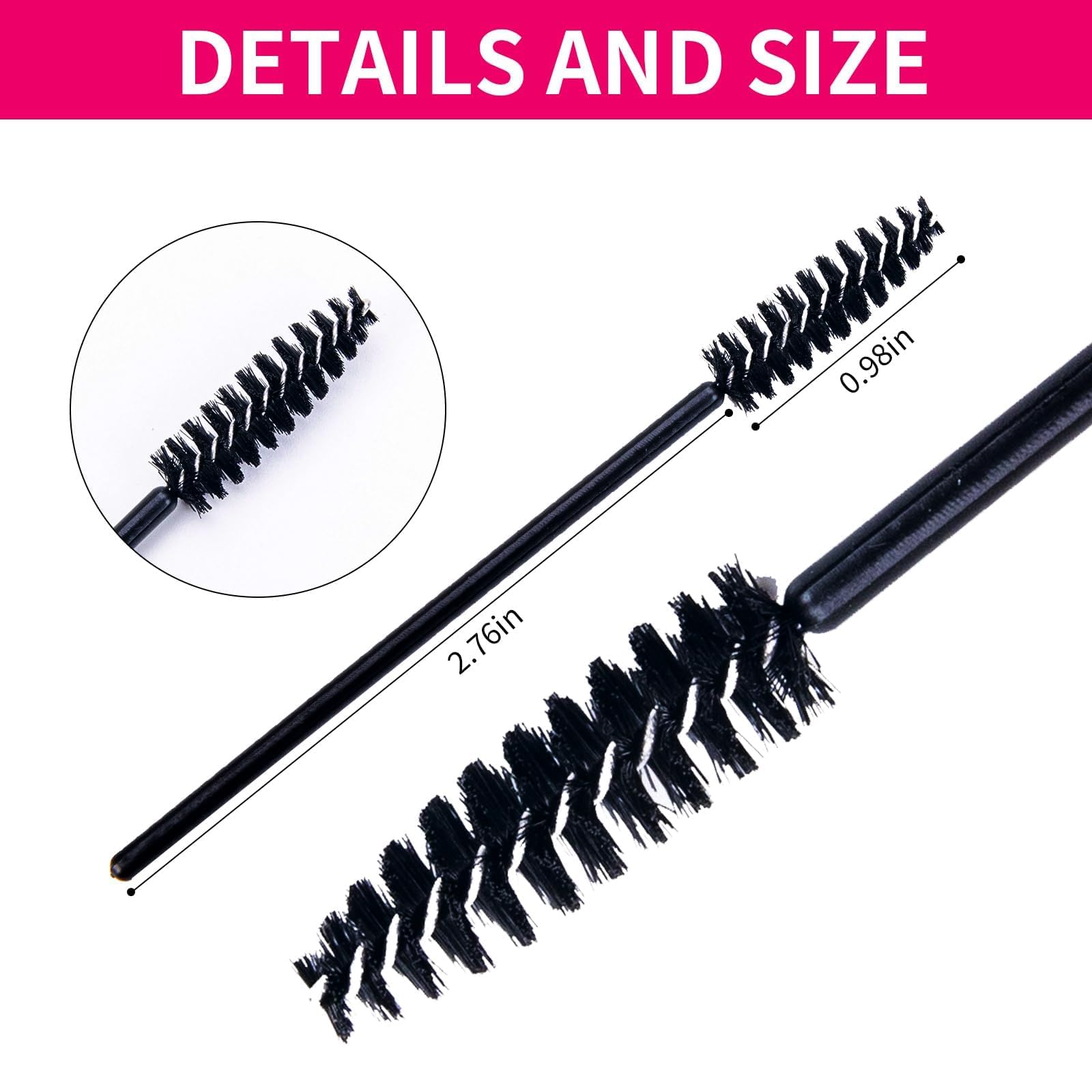 100pcs eyelash brushes wands, spoolies mascara brush,eye lash wands applicator, eyebrow brush castor, spoolie extension Mascara black - Image 3