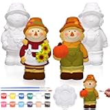 Seenelling 2 Pack Fall Thanksgiving Scarecrow Ready to Paint Your Own Statues 4'' DIY Unpainted Ceramics Figurines Kit Blank Paintable Ceramics Classroom Art and Crafts Decorations
