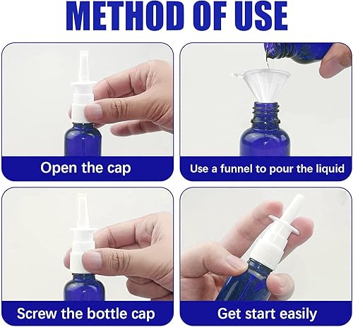 Miniatura 5 de Cupohus Botella de spray nasal, 3 piezas de 1.0 fl oz1 oz de vidrio azul cobalto recargable atomizadores de niebla fina, tamaño de viaje,