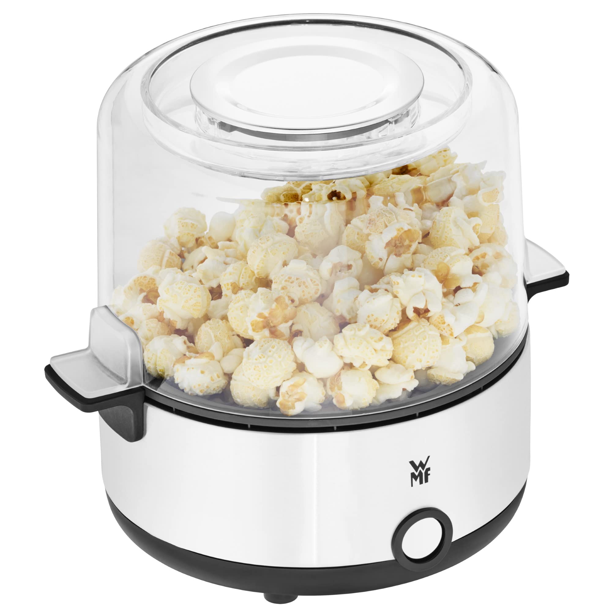 WMF KITCHENminis - Macchina per popcorn, piastra riscaldante rivestita, coperchio per servire, apertura per sciogliere il burro, preparazione con zucchero e sale, salvaspazio, in acciaio inox opaco
