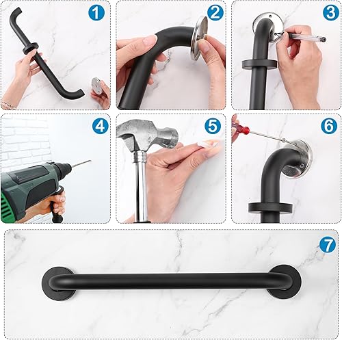 Miniatura 6 de Tatuo Paquete de 4 barras de agarre para tinas y duchas, asas de baño para ancianos, barras de ducha antideslizantes, mango de acero inoxidable para