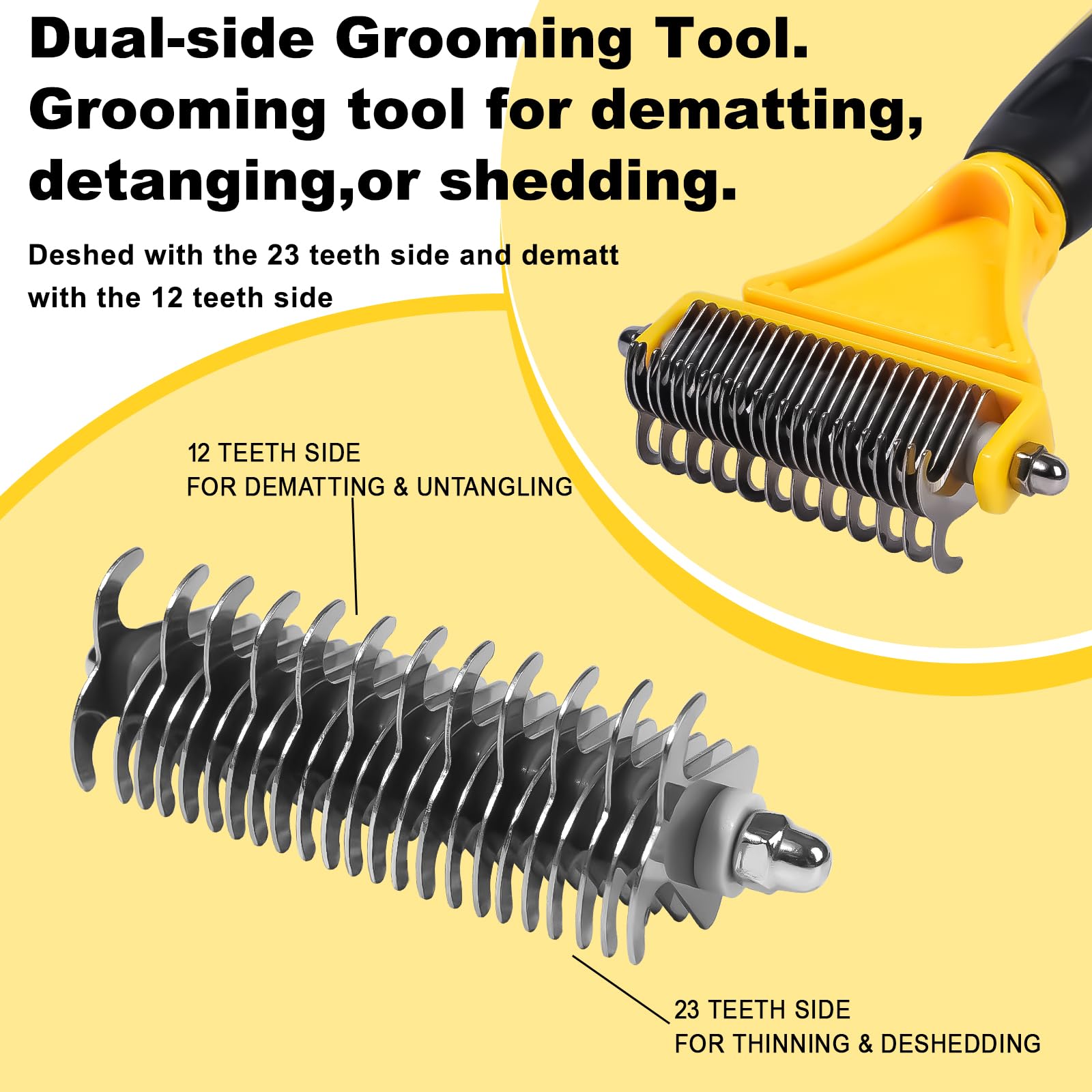 NursCare Pet Grooming Brush, Double Sided Undercoat Rake for Dogs & Cats, Professional Deshedding Brush and Dematting Tool - Image 4