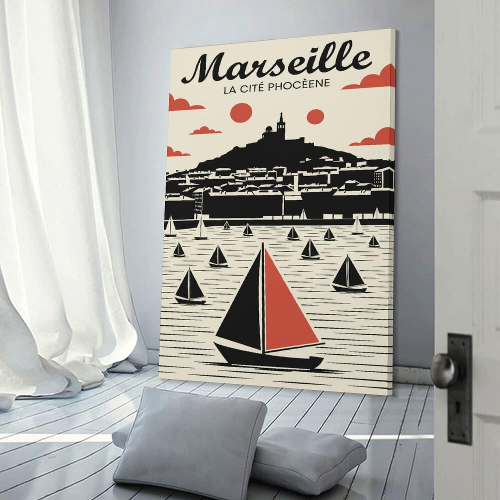 Junmoney Room Decor Wall Art Marseille Vintage Travel, 20x30inch(50x75cm), for Gallery Wall Layouts in Home Or Office, Home Wall Art for Statement Displays