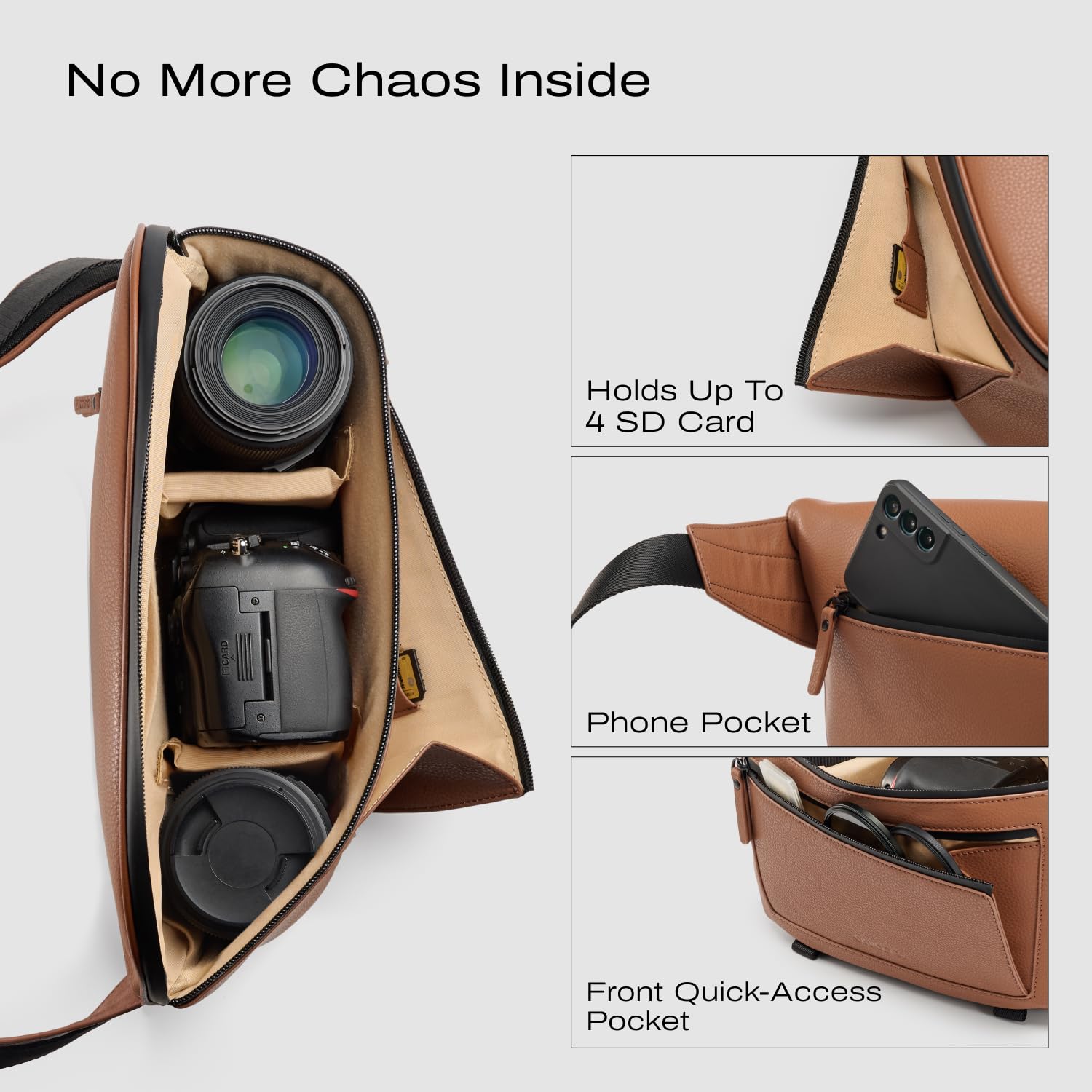 C Coiro Kameratasche Spiegelreflex Wasserdicht, Leder Fototasche für DSLR & Systemkamera, Braun