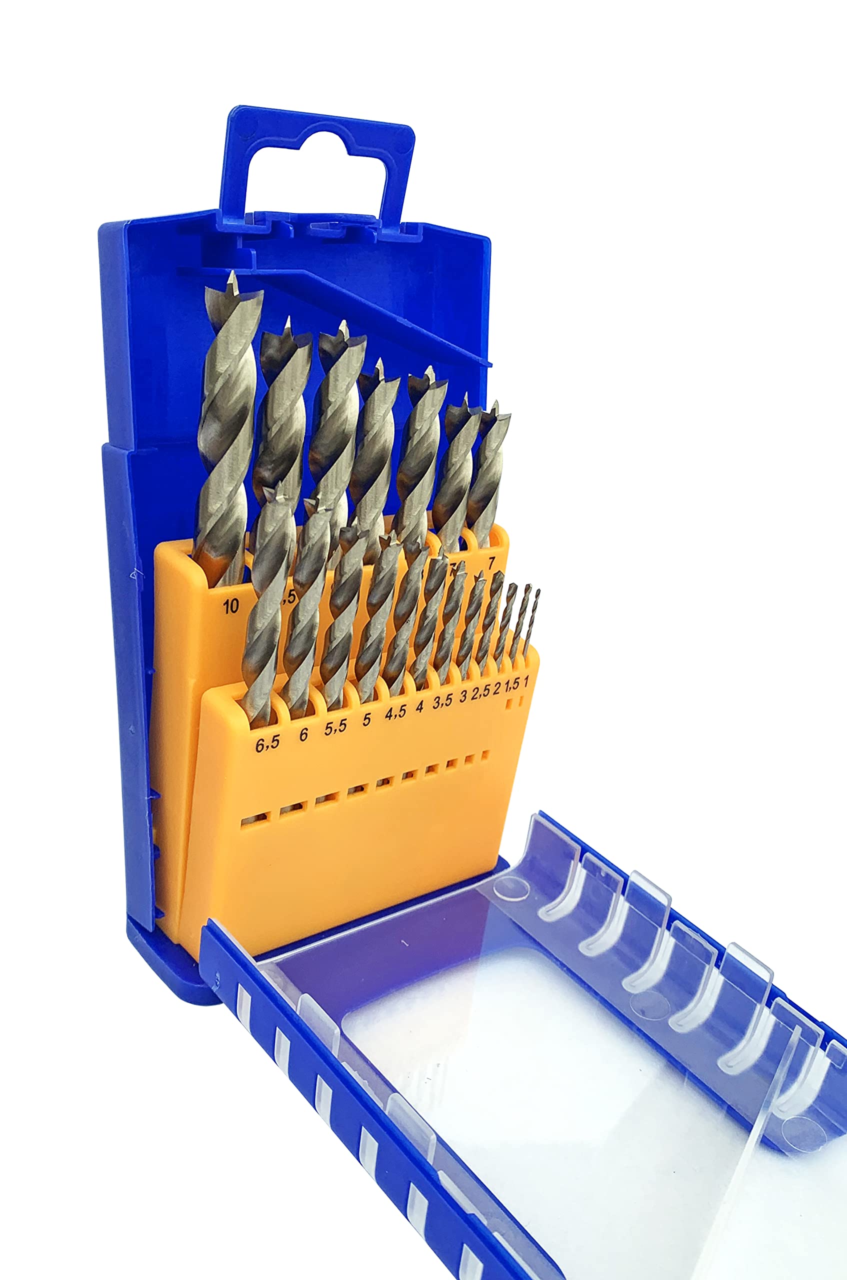 FISCH - Juego de brocas helicoidales para madera HSS de 19 piezas, diámetro de 1 a 10 mm