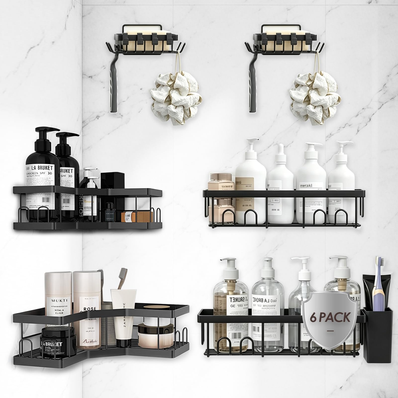 Rangement salle de bain noir AceMining lot de 6 etageres angle et droites