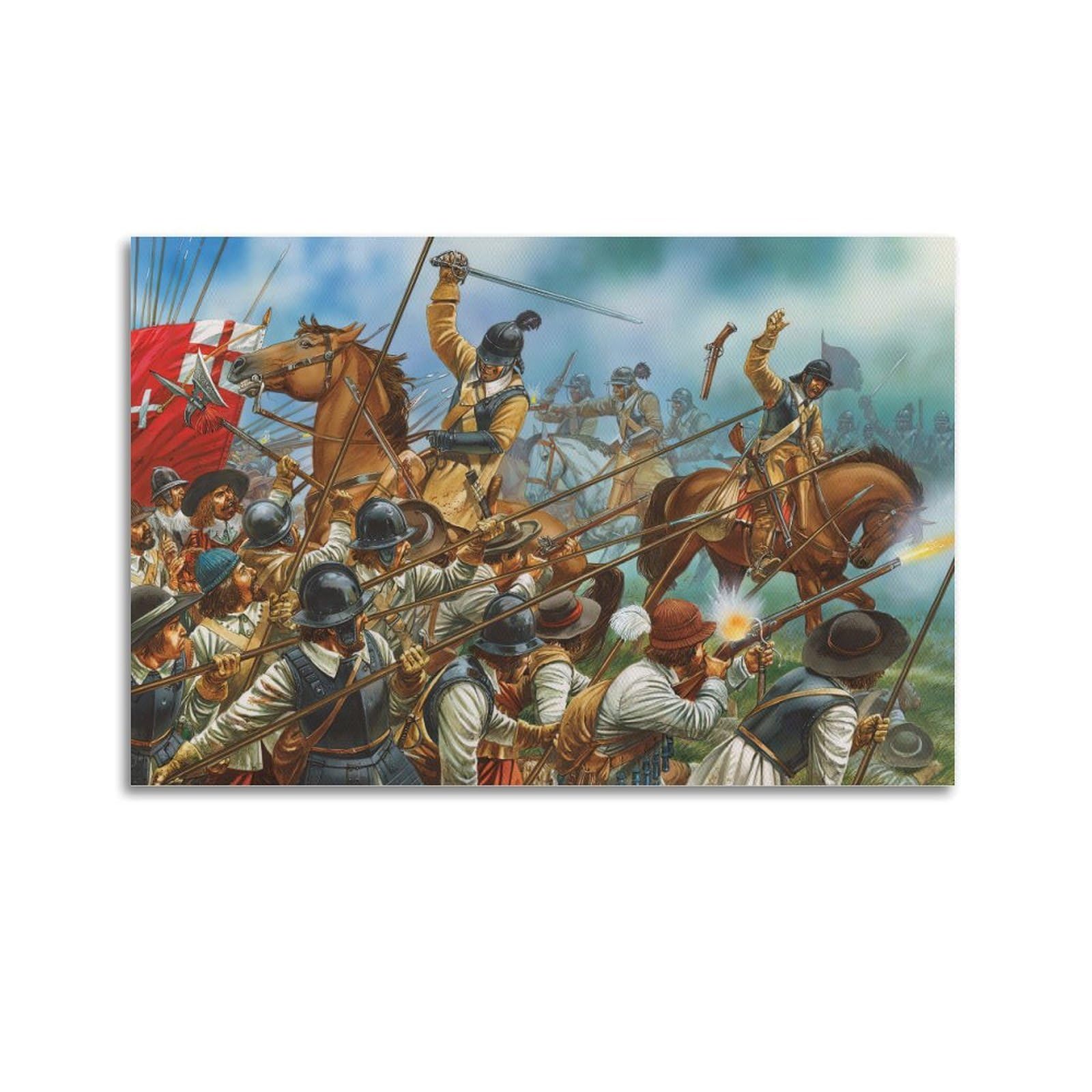 Okngb Unframe-Style English Civil War Military Poster Cavalry Infantry Poster Decorative Painting Canvas Wall Posters And Art Picture Print Modern Family Bedroom Decor Posters 24X36inch(60X90cm)