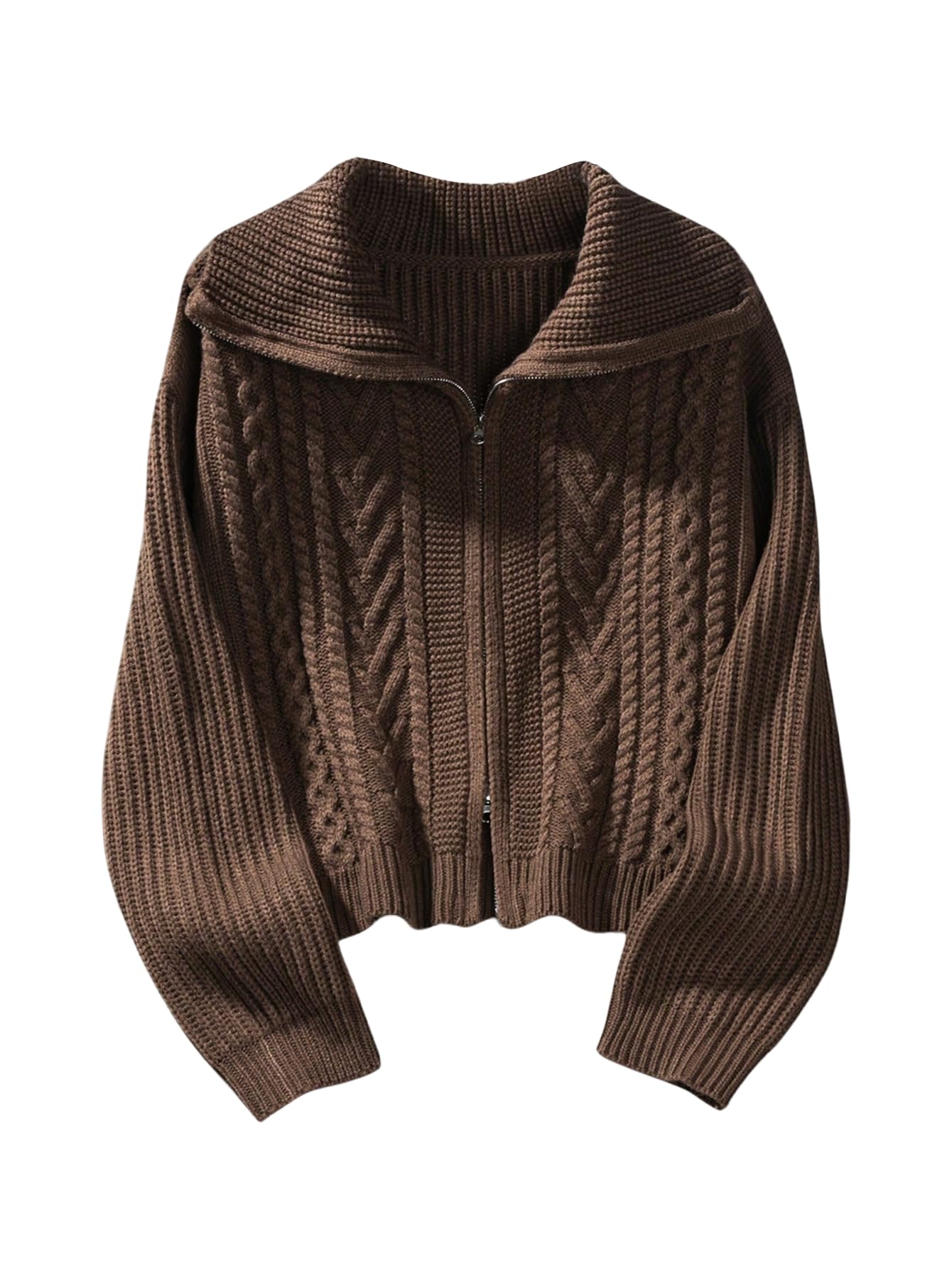 SOLY HUX Womens Zip Up Cardigan Cable Knit Long Sleeve Fall Winter Sweater Coats